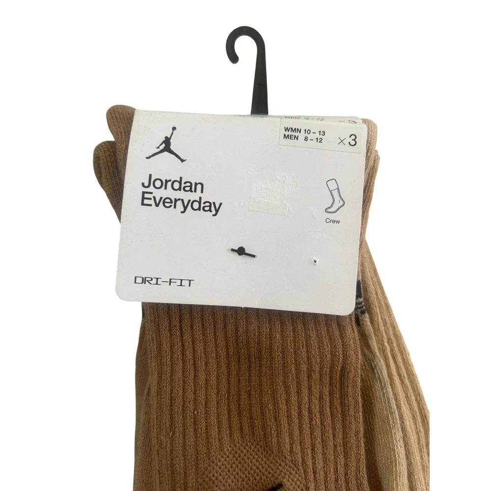 Jordan Crew Socks Men 8-12 Brown New Dri-Fit 3-Pack 2